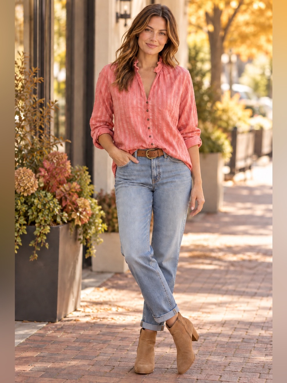 Anthropologie Pilcro Tavi Pink Coral Metallic Stripe Button Down Blouse M